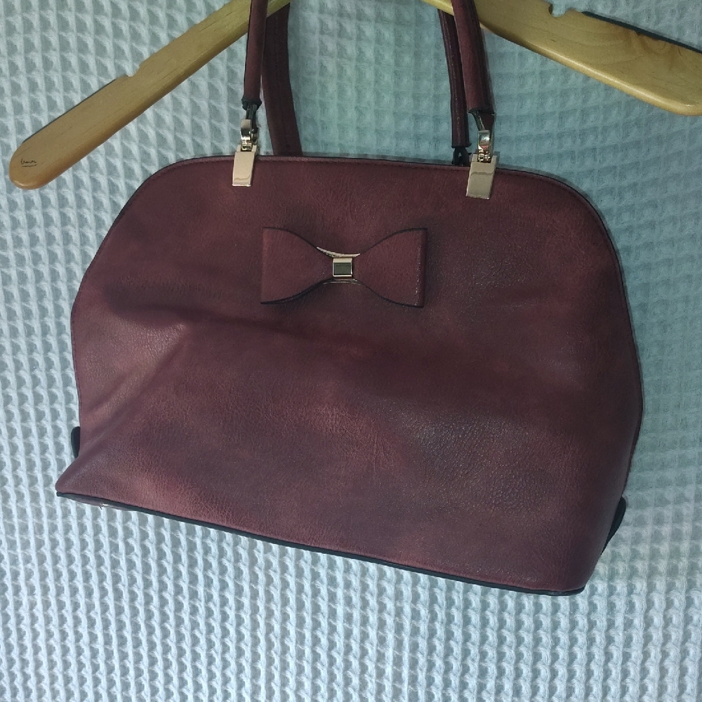 Dark Red Structured Leather Shoulder Bag